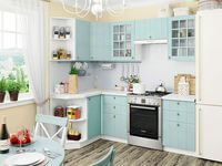 Небольшая угловая кухня в голубом и белом цвете Усть-Илимск